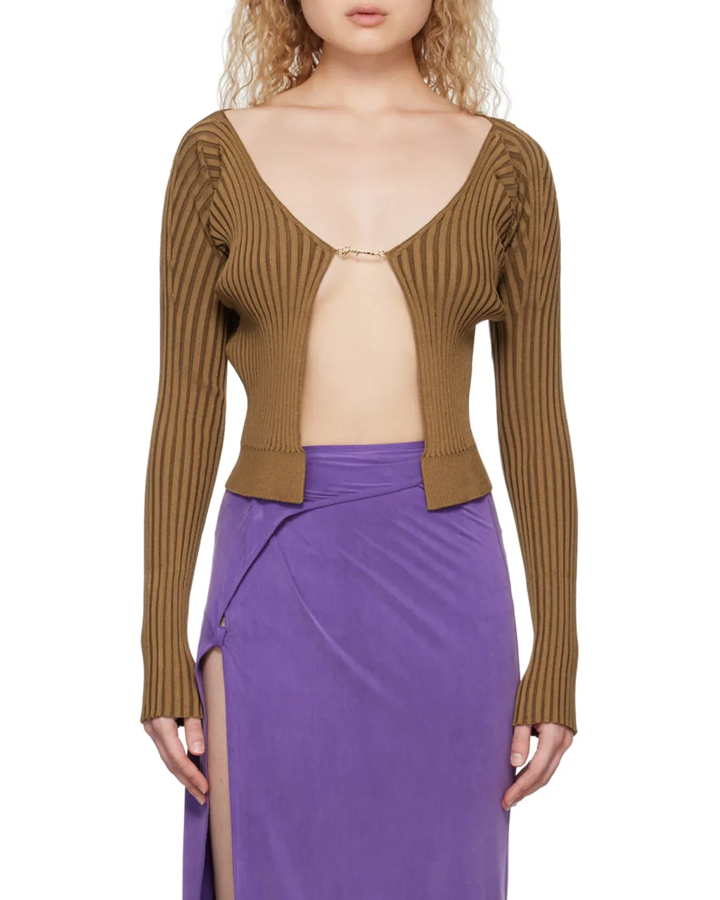 Ribbed-Knit Open-Front Cardigan