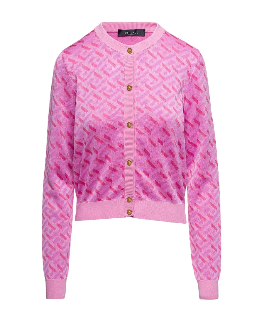 Versace La Greca Monogram Button-Up Cardigan