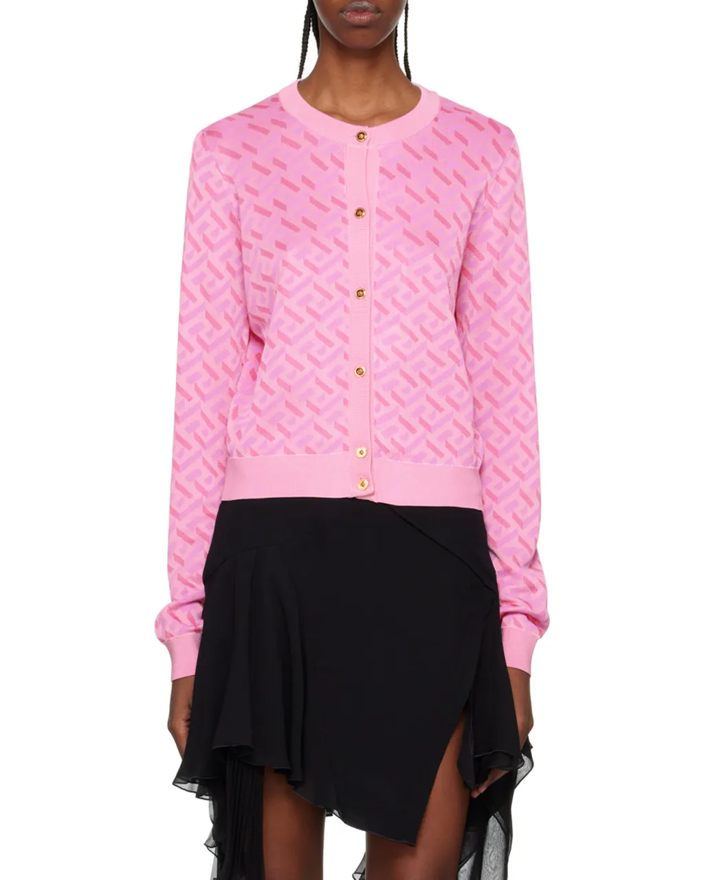 Versace La Greca Monogram Button-Up Cardigan
