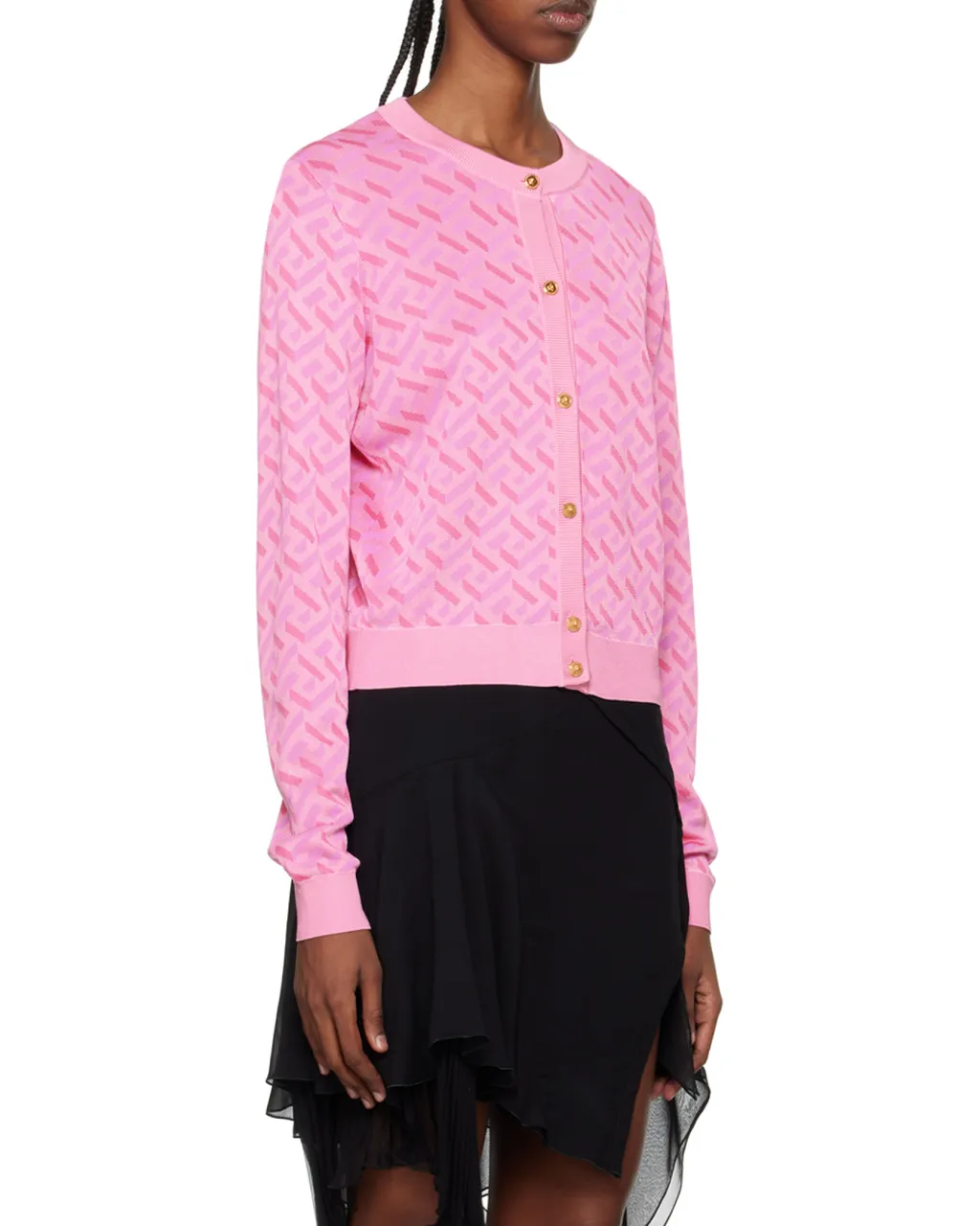 Versace La Greca Monogram Button-Up Cardigan
