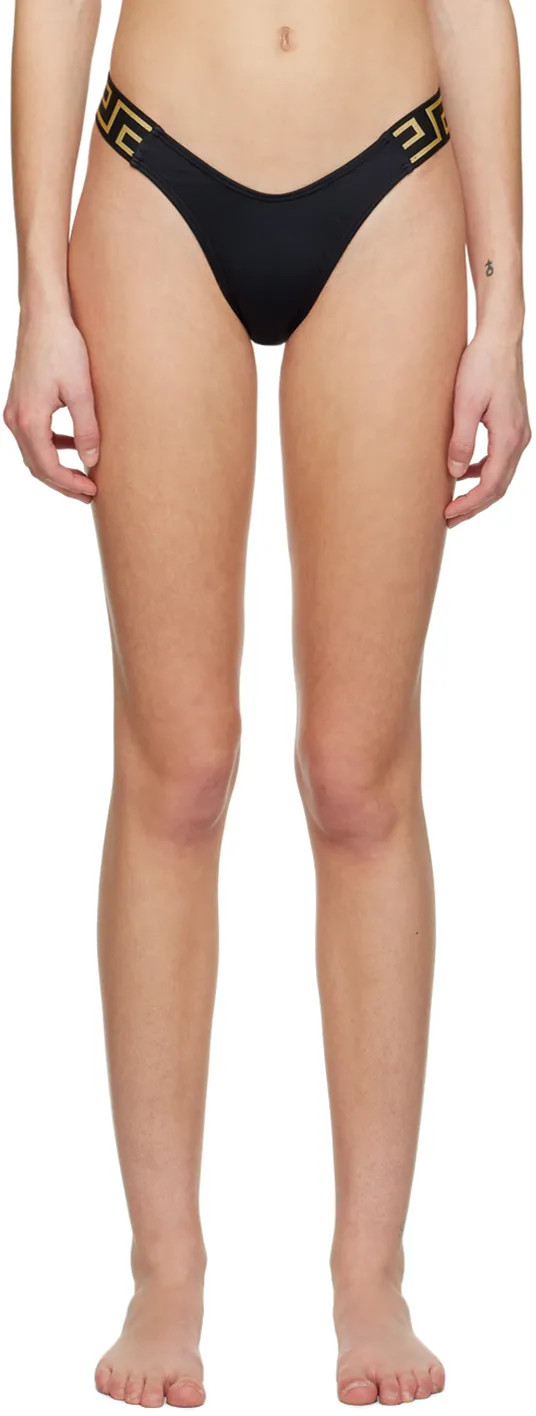 Versace Greca-Pattern Printed Thong Bikini Bottoms