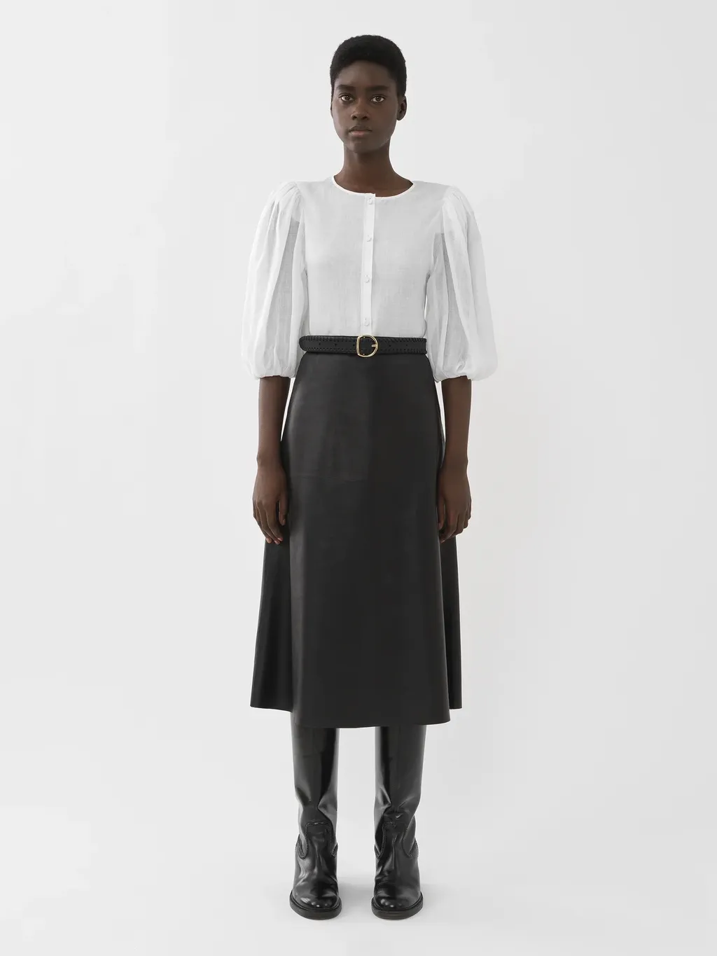 Puff-Sleeved Buttoned Blouse