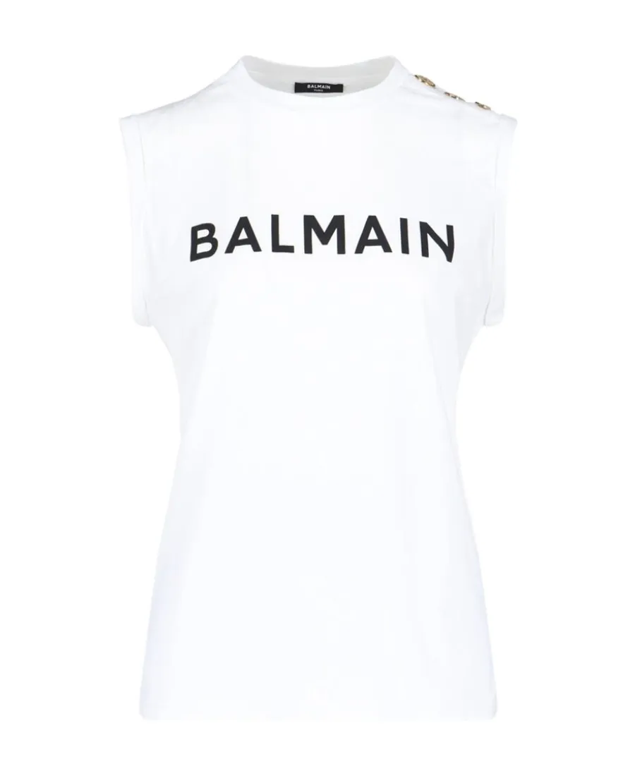 Balmain Logo Printed Sleeveless Top