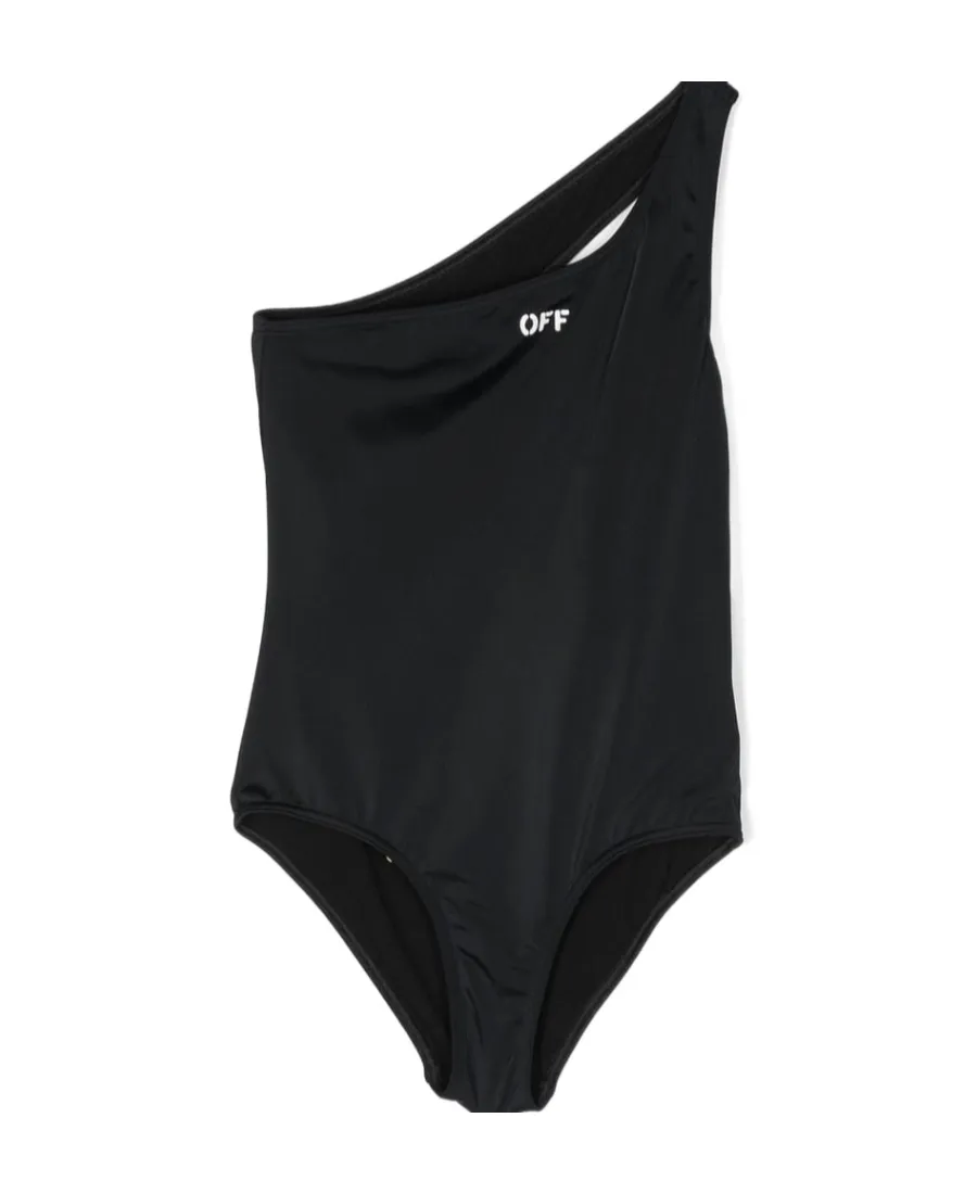 Logo Print One Shoulder Swimsuit
