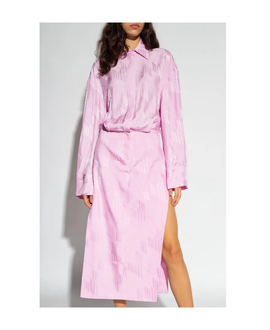The Attico Charla Logo Jacquard Side Slit Midi Shirt Dress