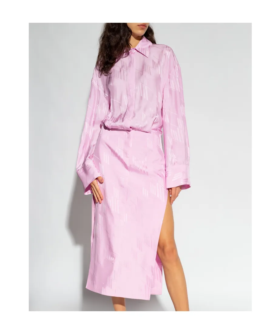 The Attico Charla Logo Jacquard Side Slit Midi Shirt Dress