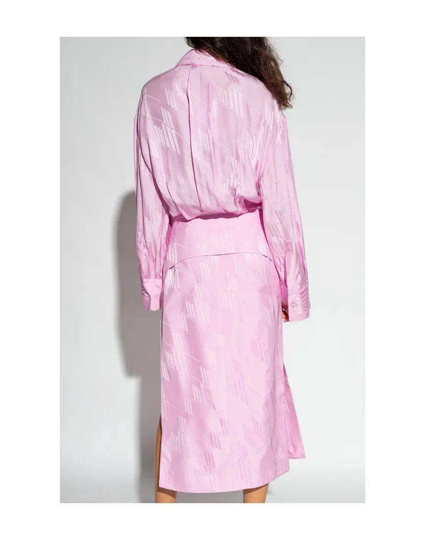 The Attico Charla Logo Jacquard Side Slit Midi Shirt Dress