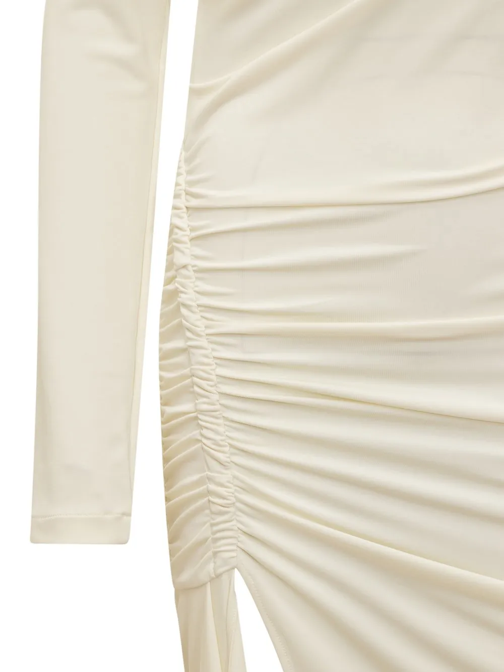 Off-White Asymmetric Ruched Long-Sleeved Mini Dress