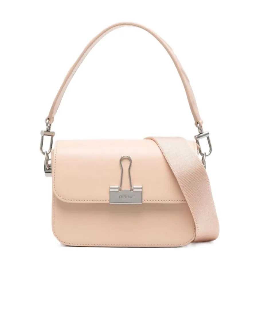 Off-White Binder Foldover Top Small Shoulder Bag