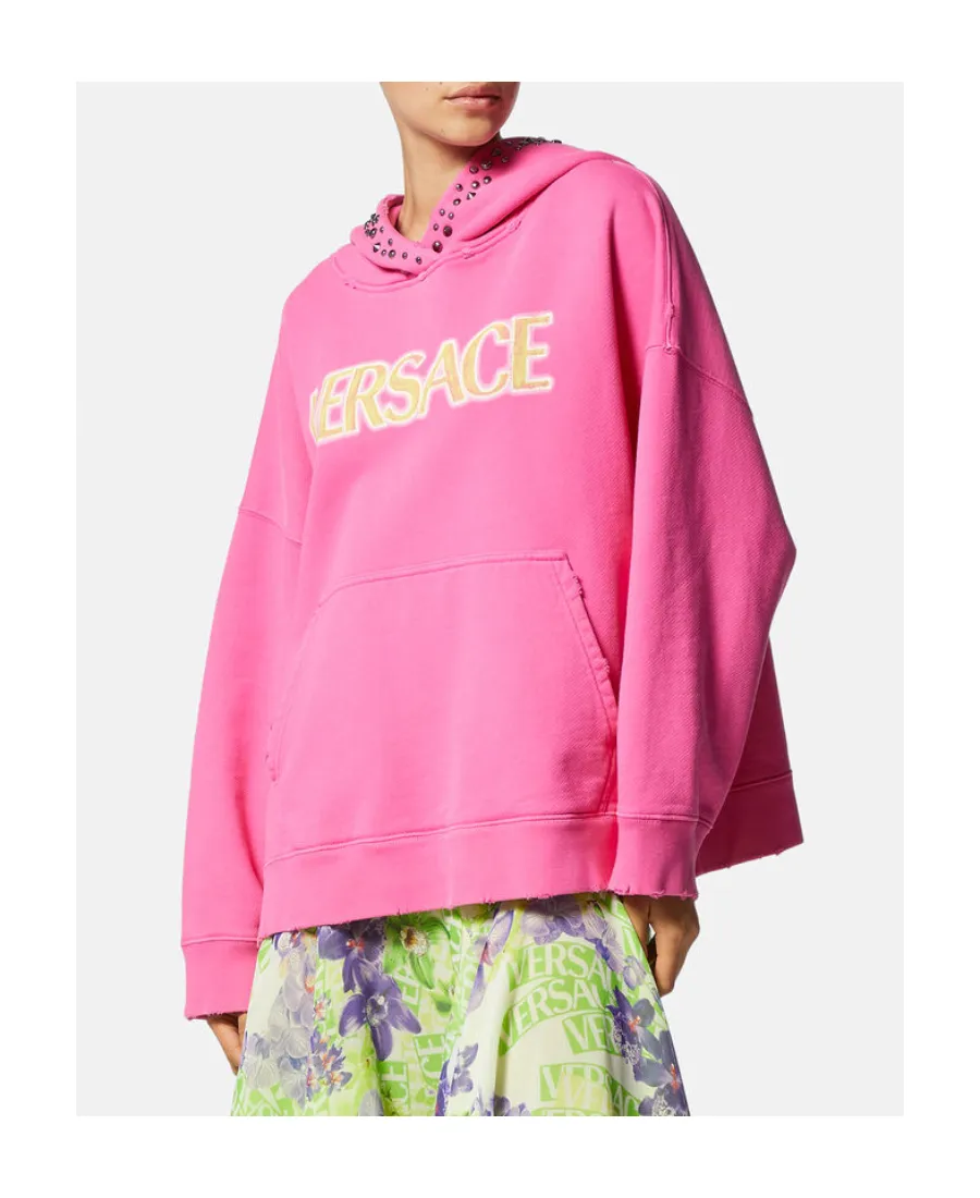 Versace Logo Printed Embellished Hoodie