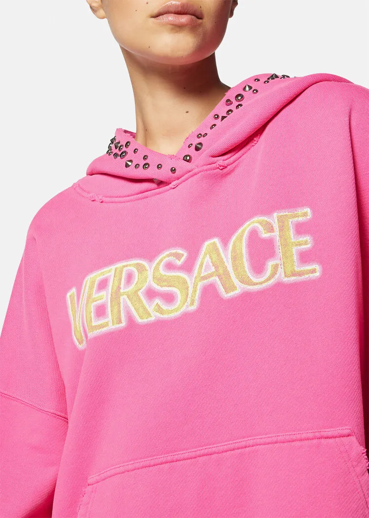 Versace Logo Printed Embellished Hoodie
