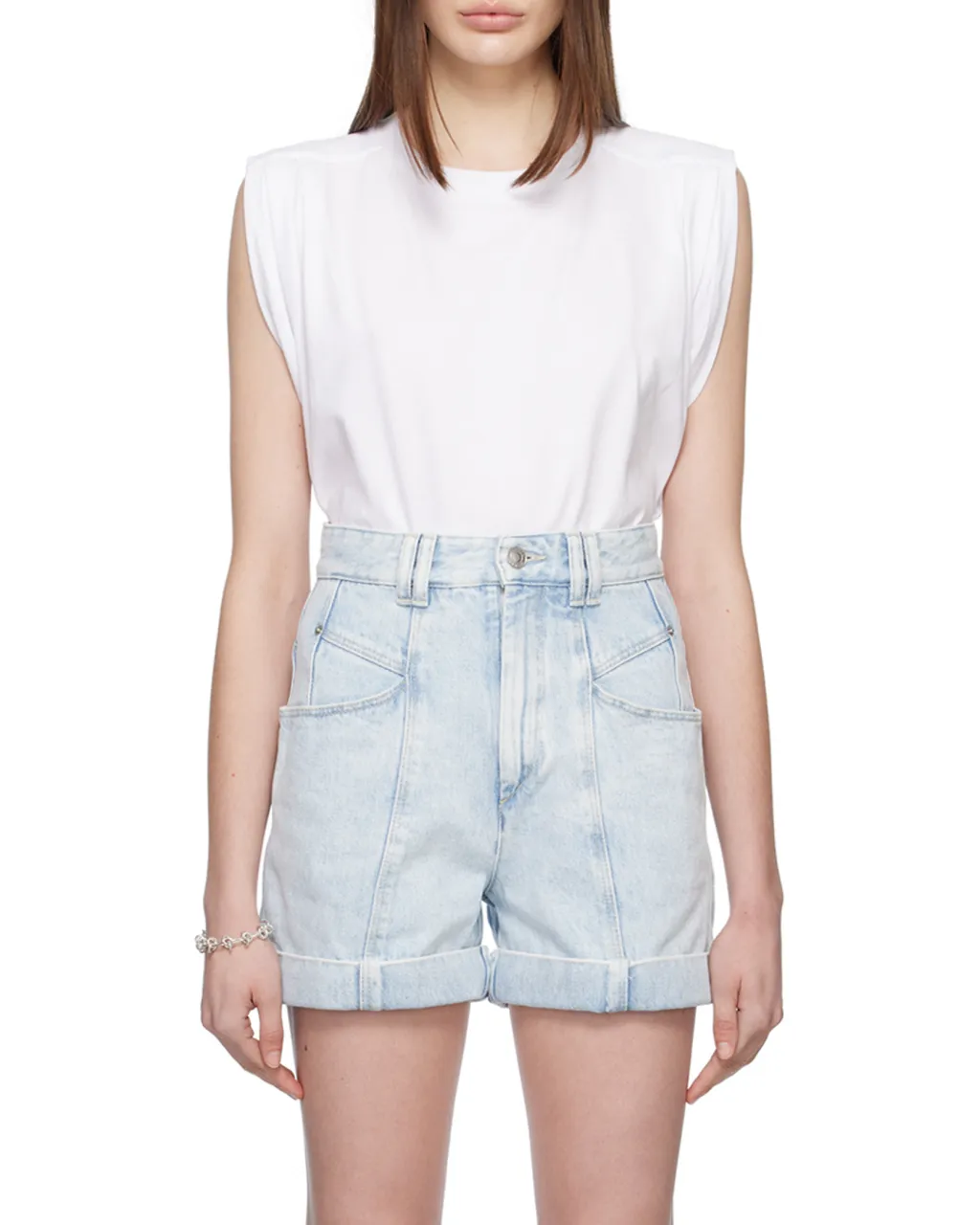 Ruched-Sleeve Cotton T-Shirt