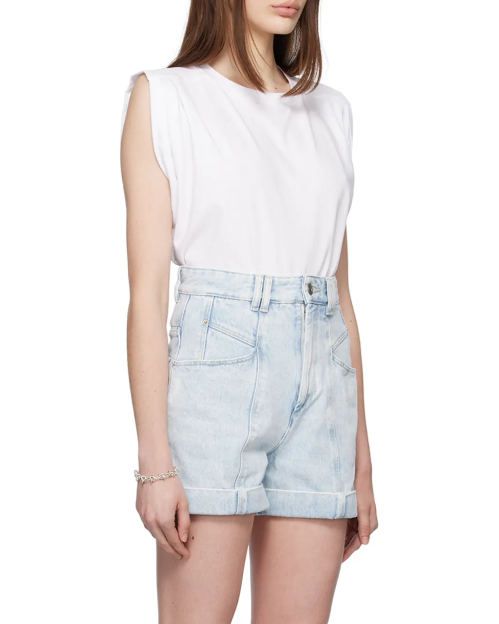Ruched-Sleeve Cotton T-Shirt
