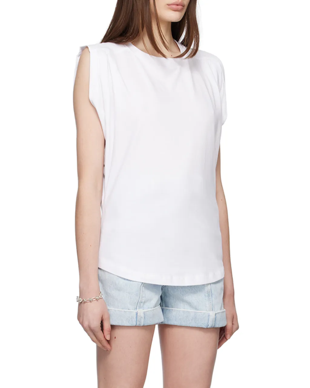 Ruched-Sleeve Cotton T-Shirt