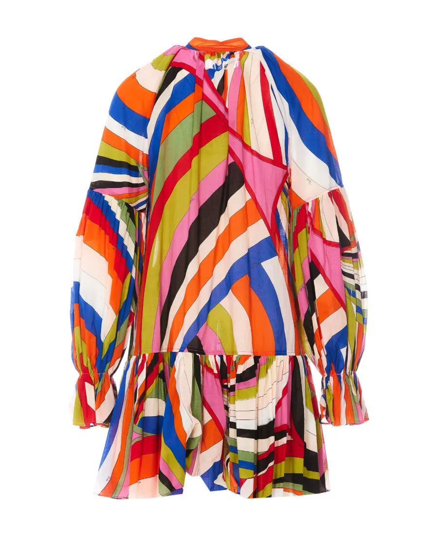 Emilio Pucci Iride-Printed Ruffled Trim Mini Dress