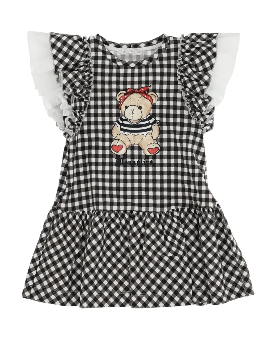 Teddy Bear-Motif Check-Print Dress