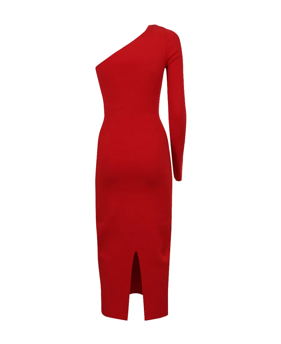 Ribbed-Detail One-Shoulder Dress