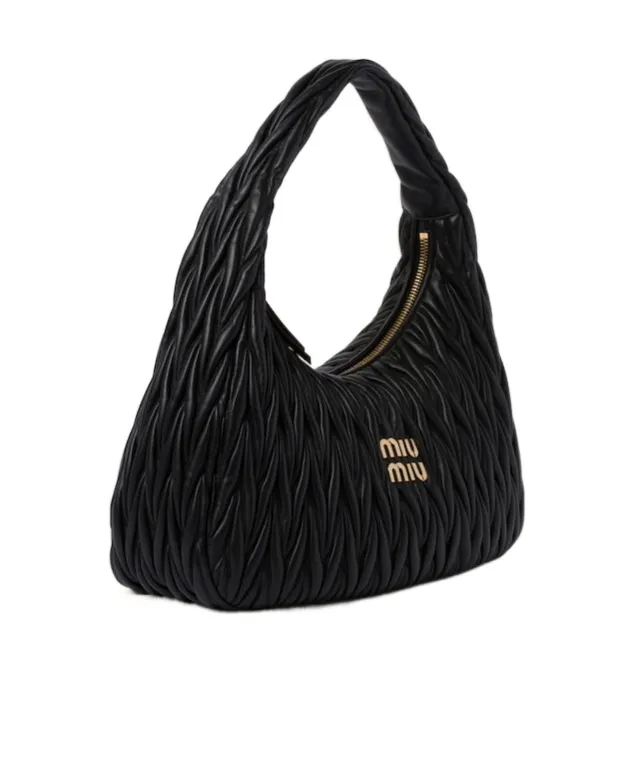 Miu Wander Matelassé Nappa Leather Hobo Bag