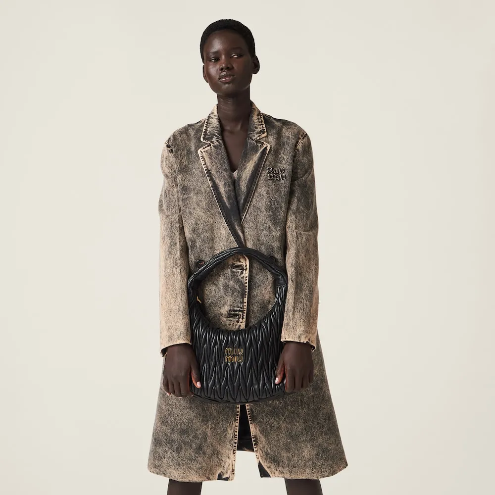 Miu Wander Matelassé Nappa Leather Hobo Bag