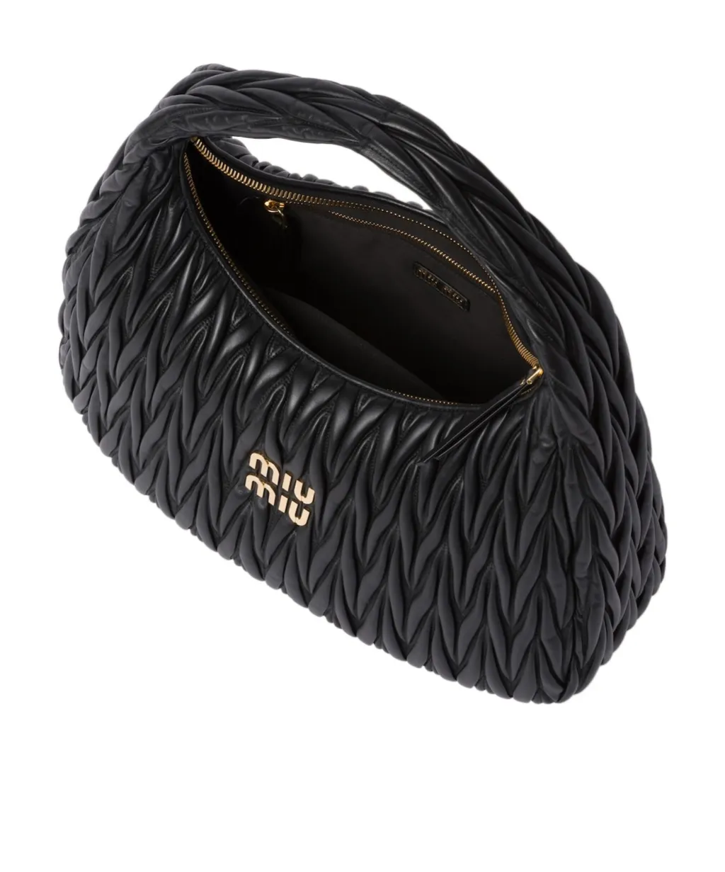 Miu Wander Matelassé Nappa Leather Hobo Bag