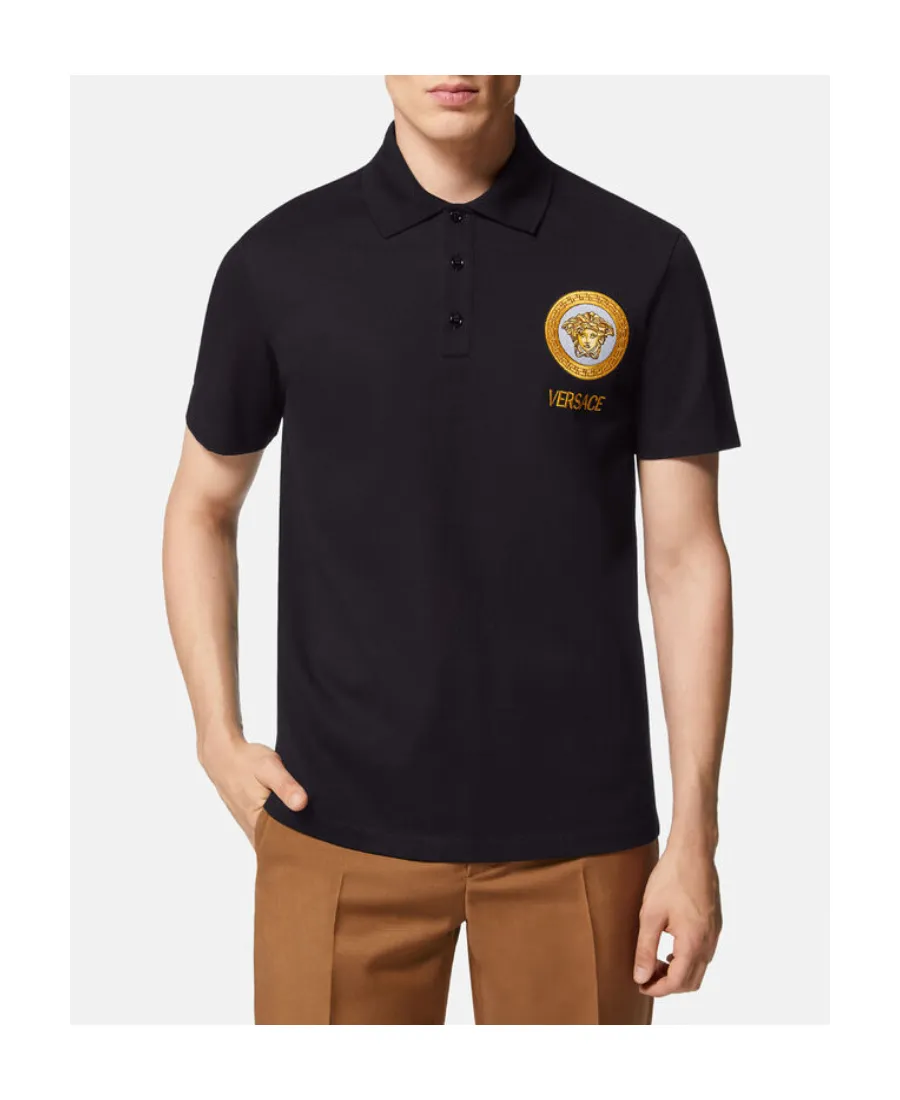 Versace Logo Embroidered Short-Sleeved Polo Shirt
