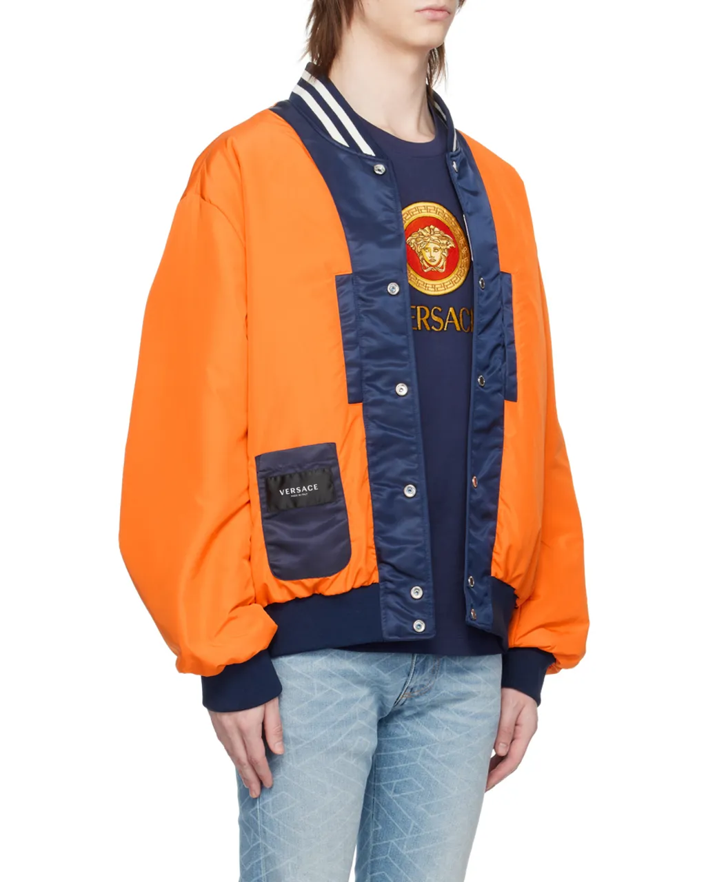 Versace Logo Embroidered Button-Up Jacket