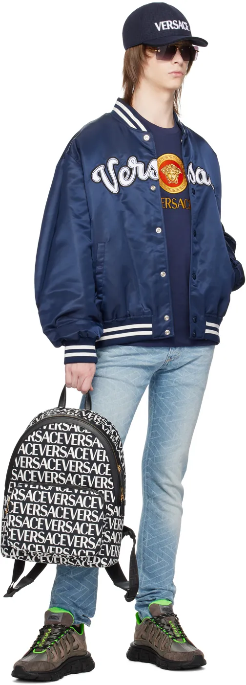 Versace Logo Embroidered Button-Up Jacket