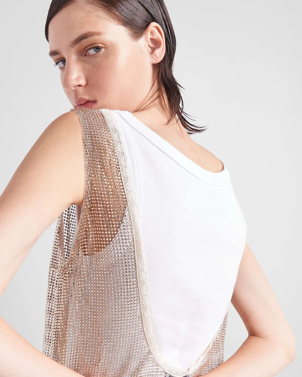 Prada Logo Plaque Embellished Sleeveless Dress