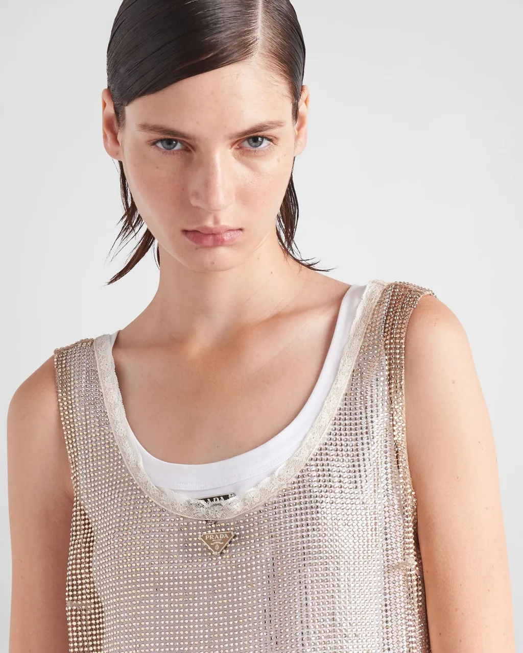 Prada Logo Plaque Embellished Sleeveless Dress