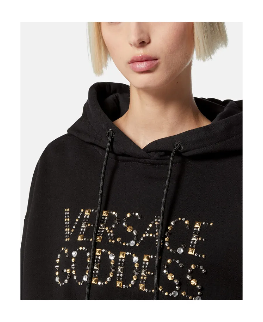 Gem-Embellishment Logo Hoodie