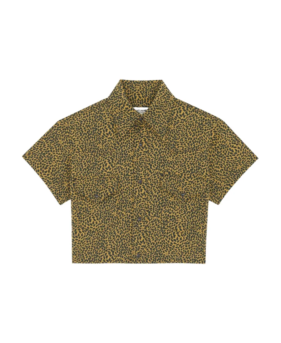 Saint Laurent Leopard Printed Cropped Shirt