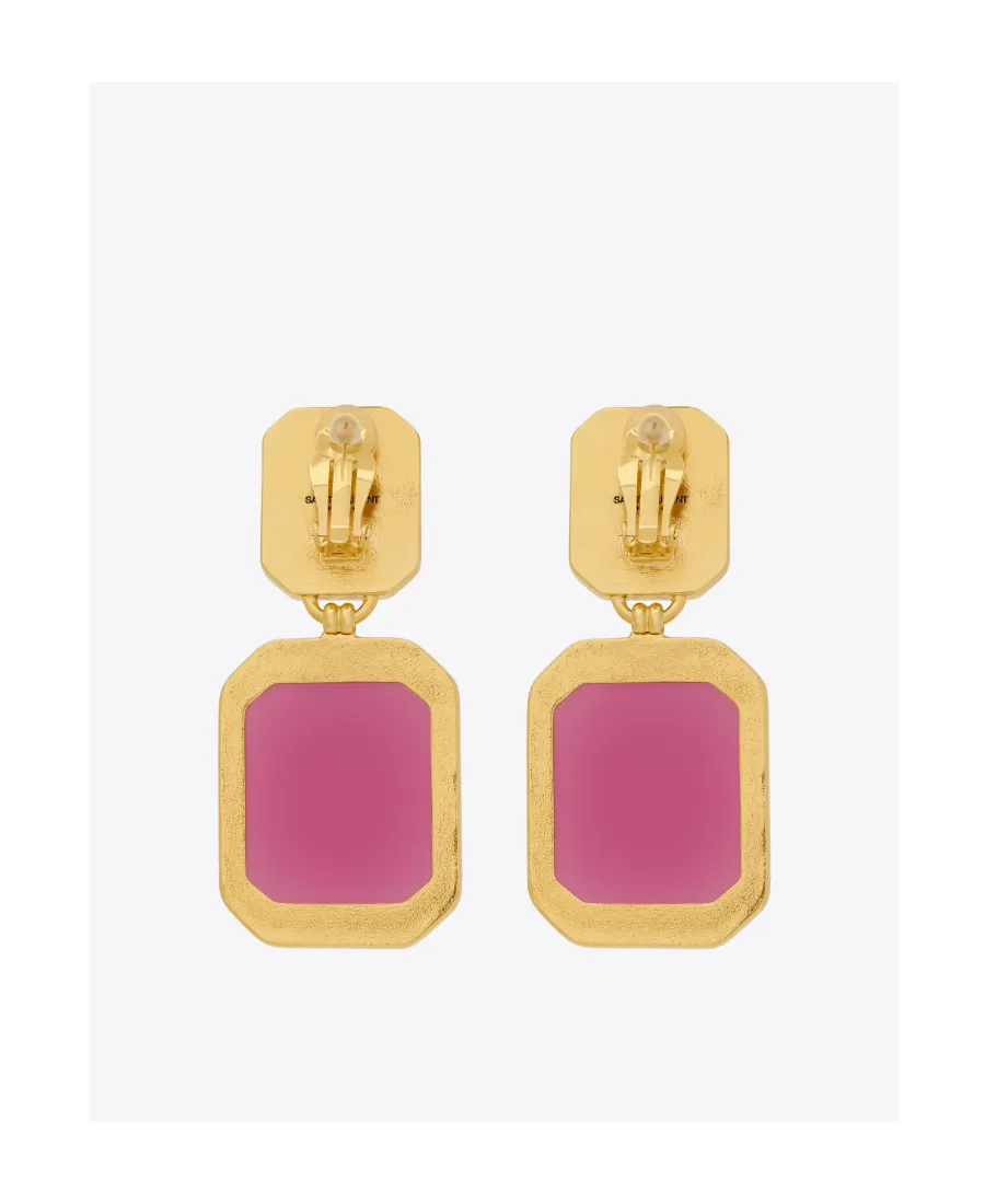 Saint Laurent Octagon Logo Engraved Earrings