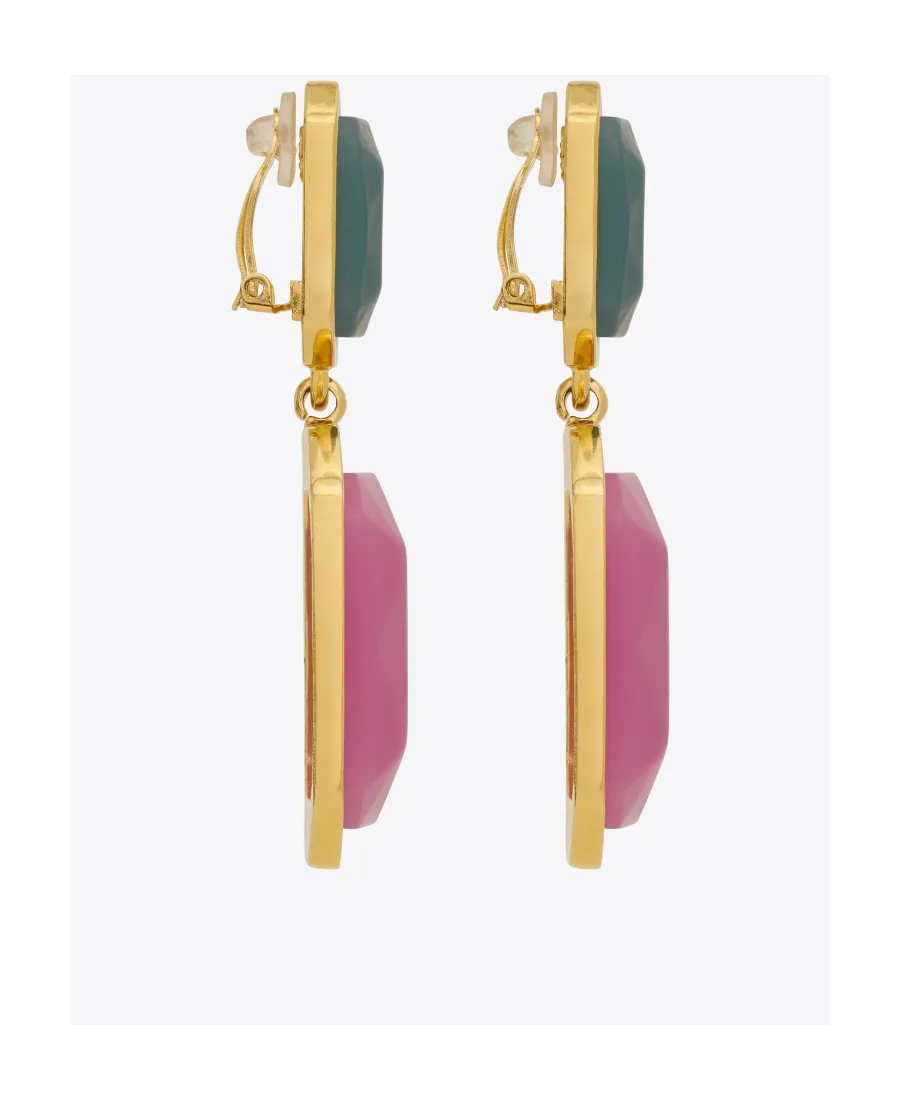 Saint Laurent Octagon Logo Engraved Earrings