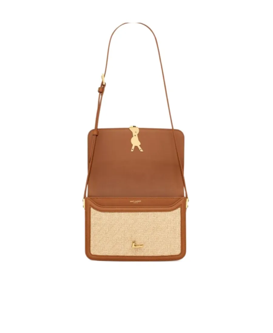 Solferino Medium Satchel In Raffia And Vegetable-Tanned Leather