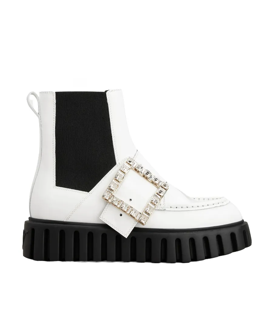 Viv' Go-Thick Strass Buckle Chealsea Ankle Boots In Patent Leather