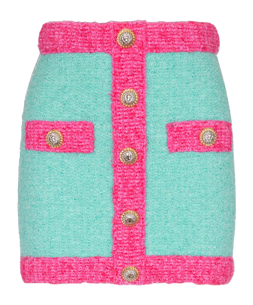 Balmain Two-Tone Buttoned Knit Skirt