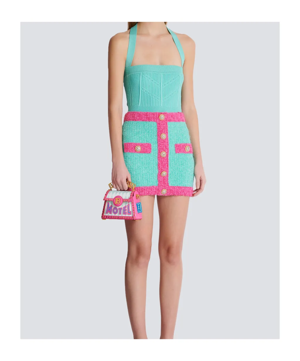 Balmain Two-Tone Buttoned Knit Skirt