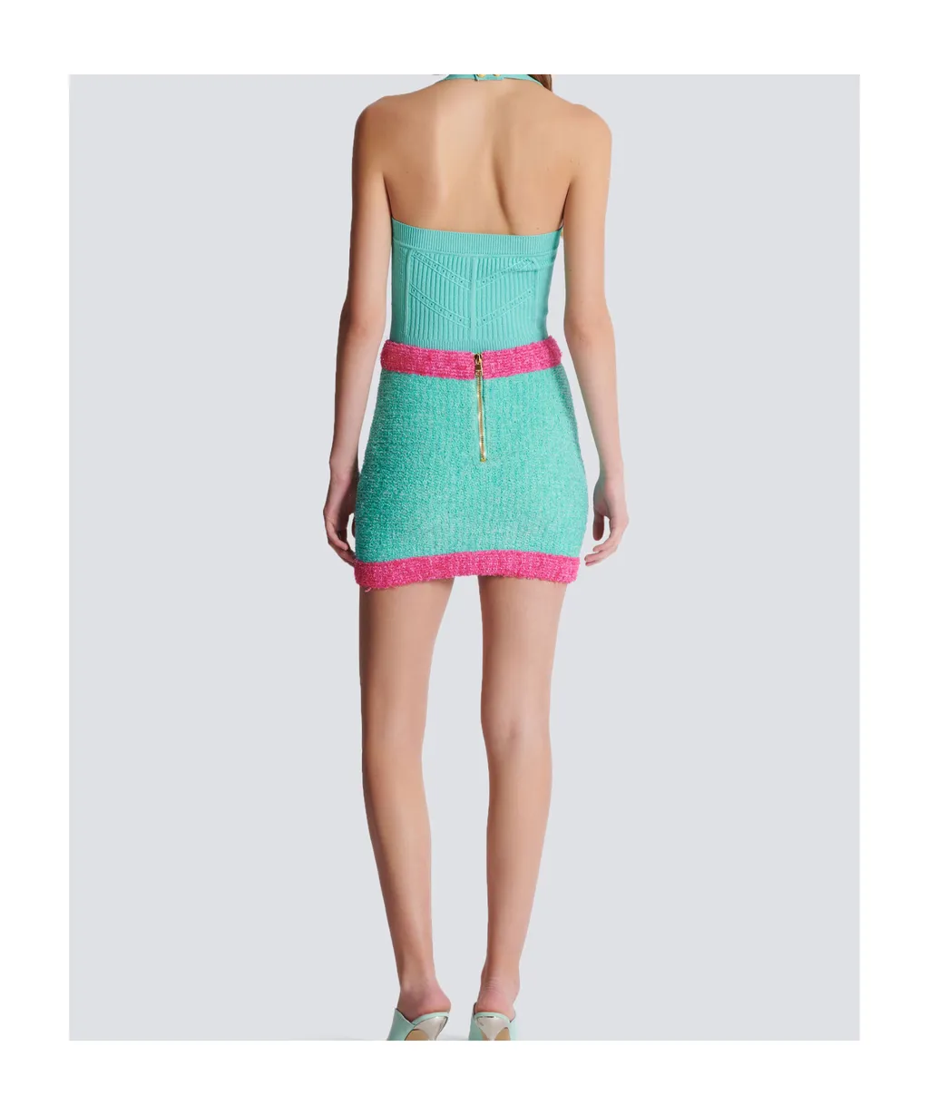 Balmain Two-Tone Buttoned Knit Skirt