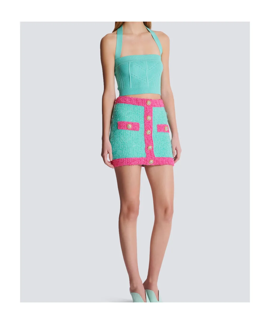Balmain Two-Tone Buttoned Knit Skirt