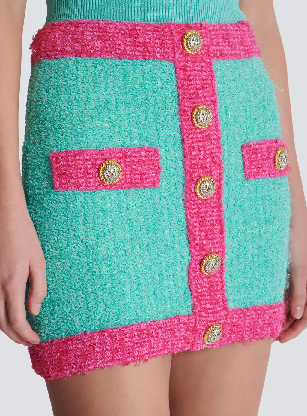 Balmain Two-Tone Buttoned Knit Skirt