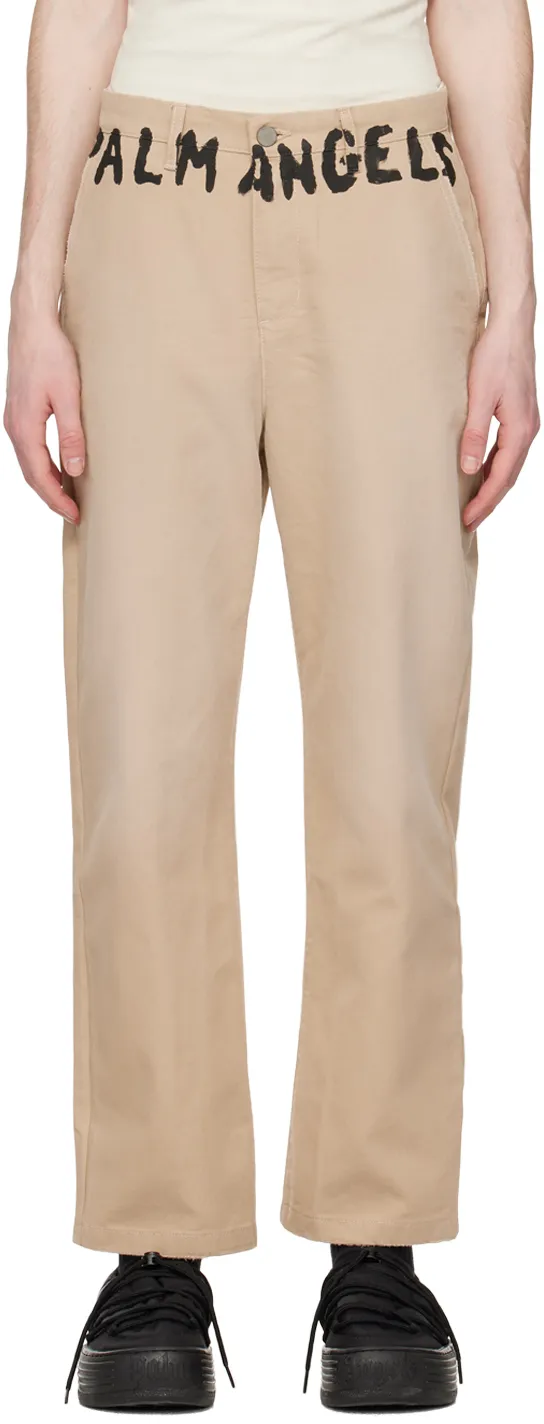 Palm Angels Logo Printed Straight Leg Pants