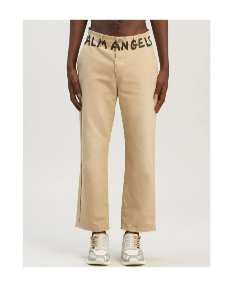 Palm Angels Logo Printed Straight Leg Pants