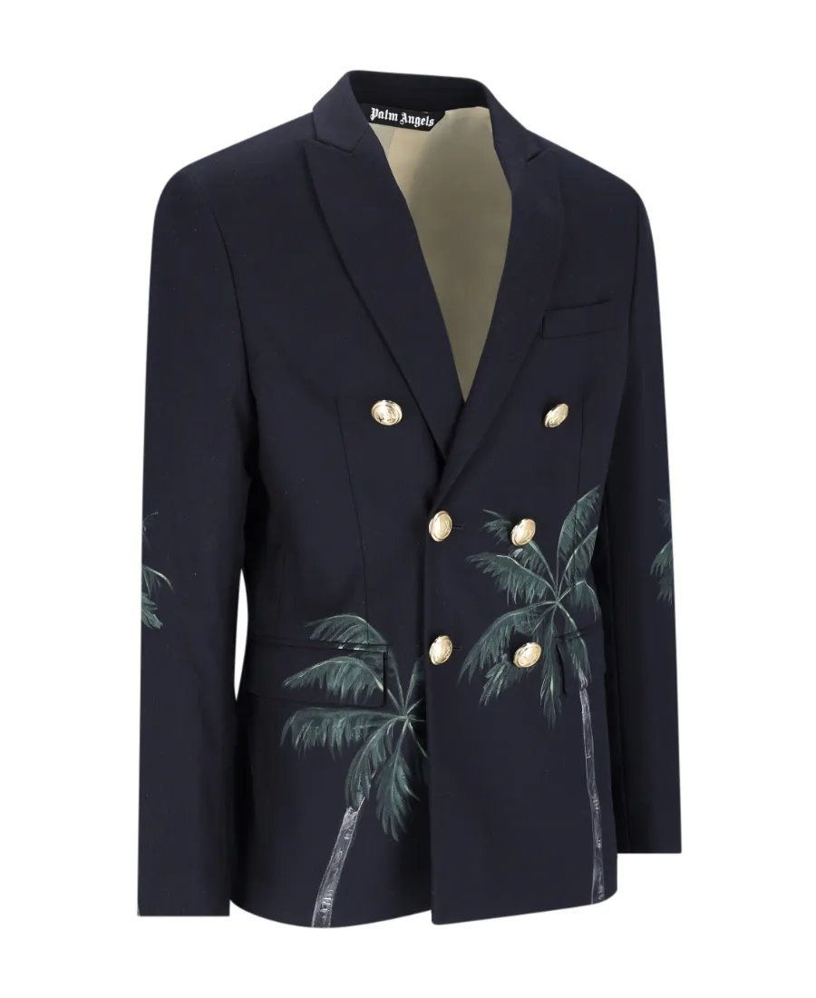Palm Angels Palm Tree Printed Double Breasted Jacket