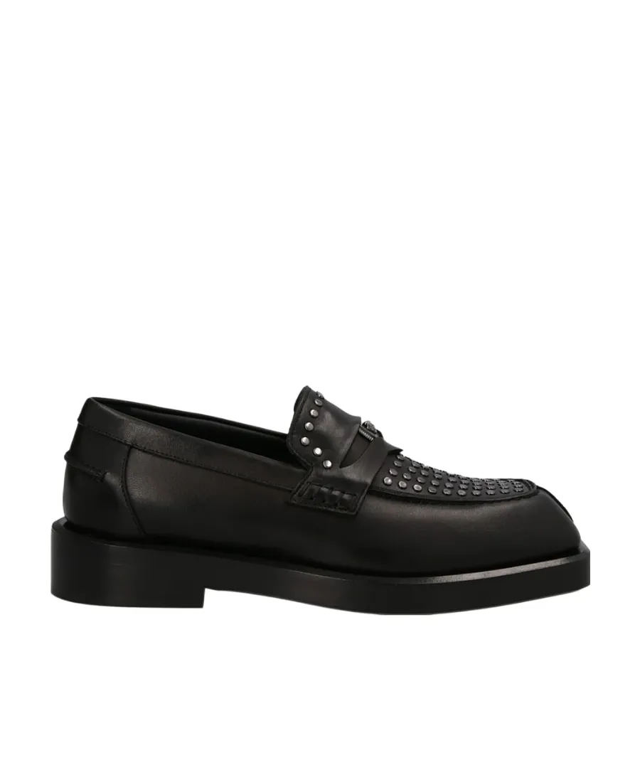 Versace Medusa Plaque Square-Toe Studded Loafers