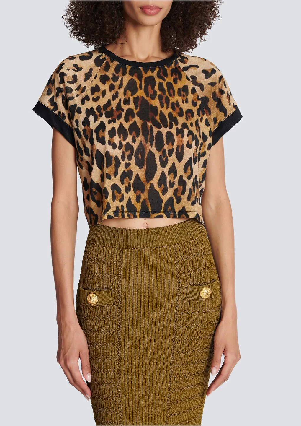 Balmain Leopard-Printed Crewneck Cropped T-Shirt