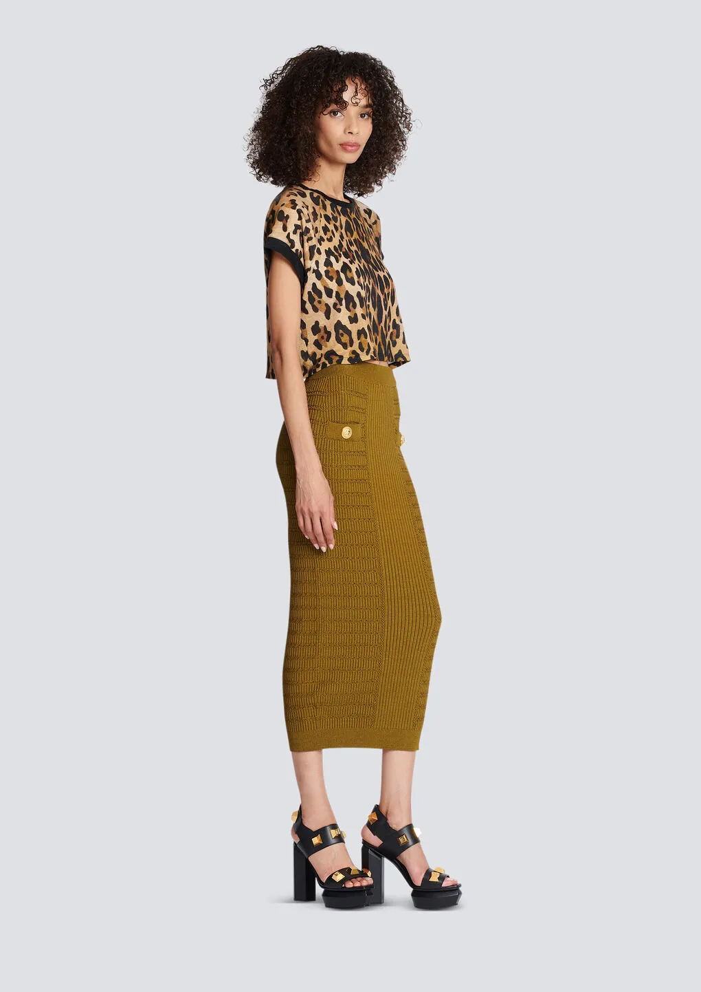 Balmain Leopard-Printed Crewneck Cropped T-Shirt