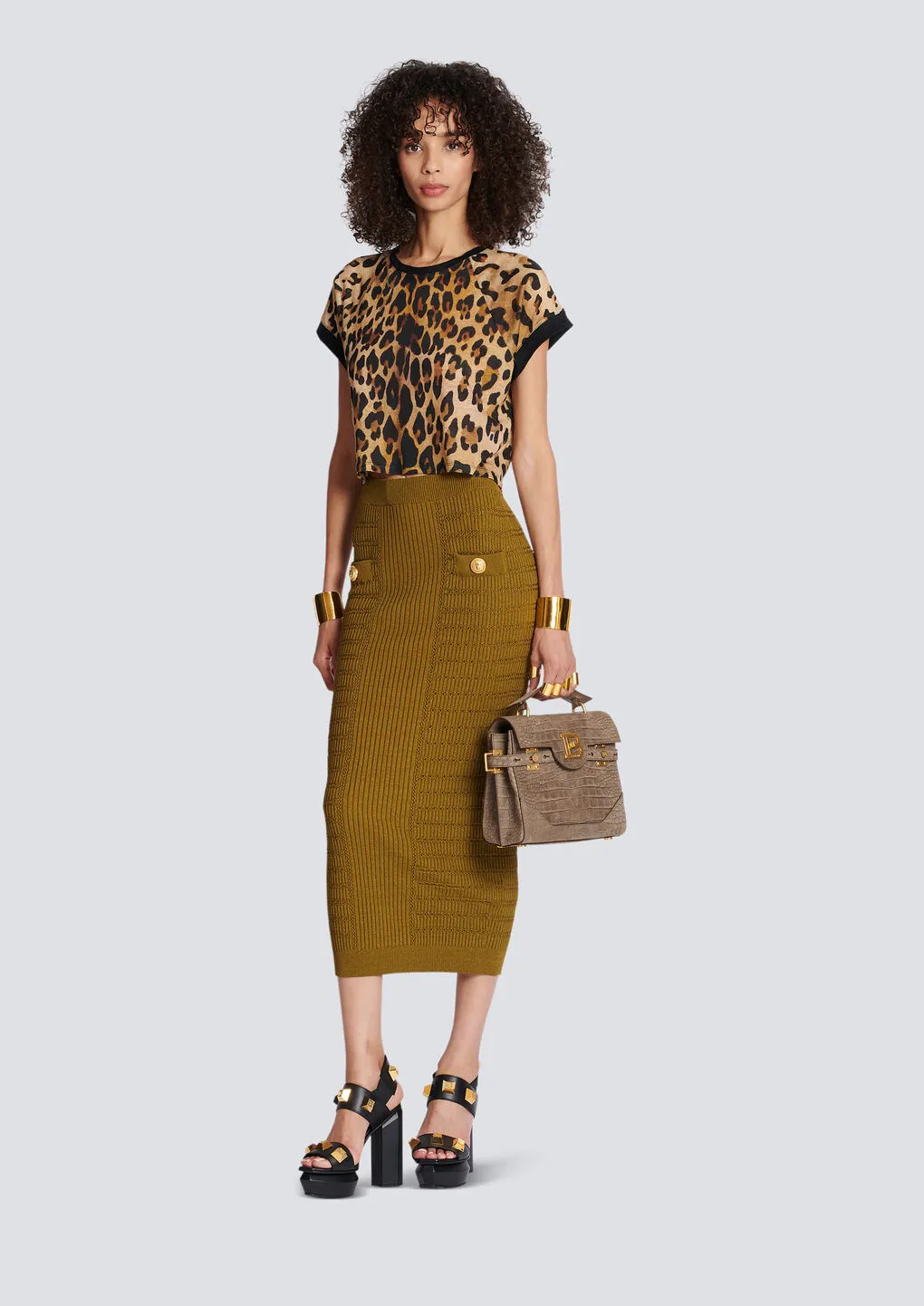 Balmain Leopard-Printed Crewneck Cropped T-Shirt