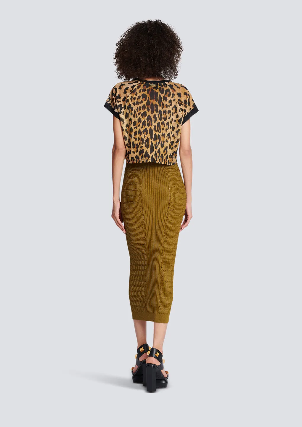Balmain Leopard-Printed Crewneck Cropped T-Shirt