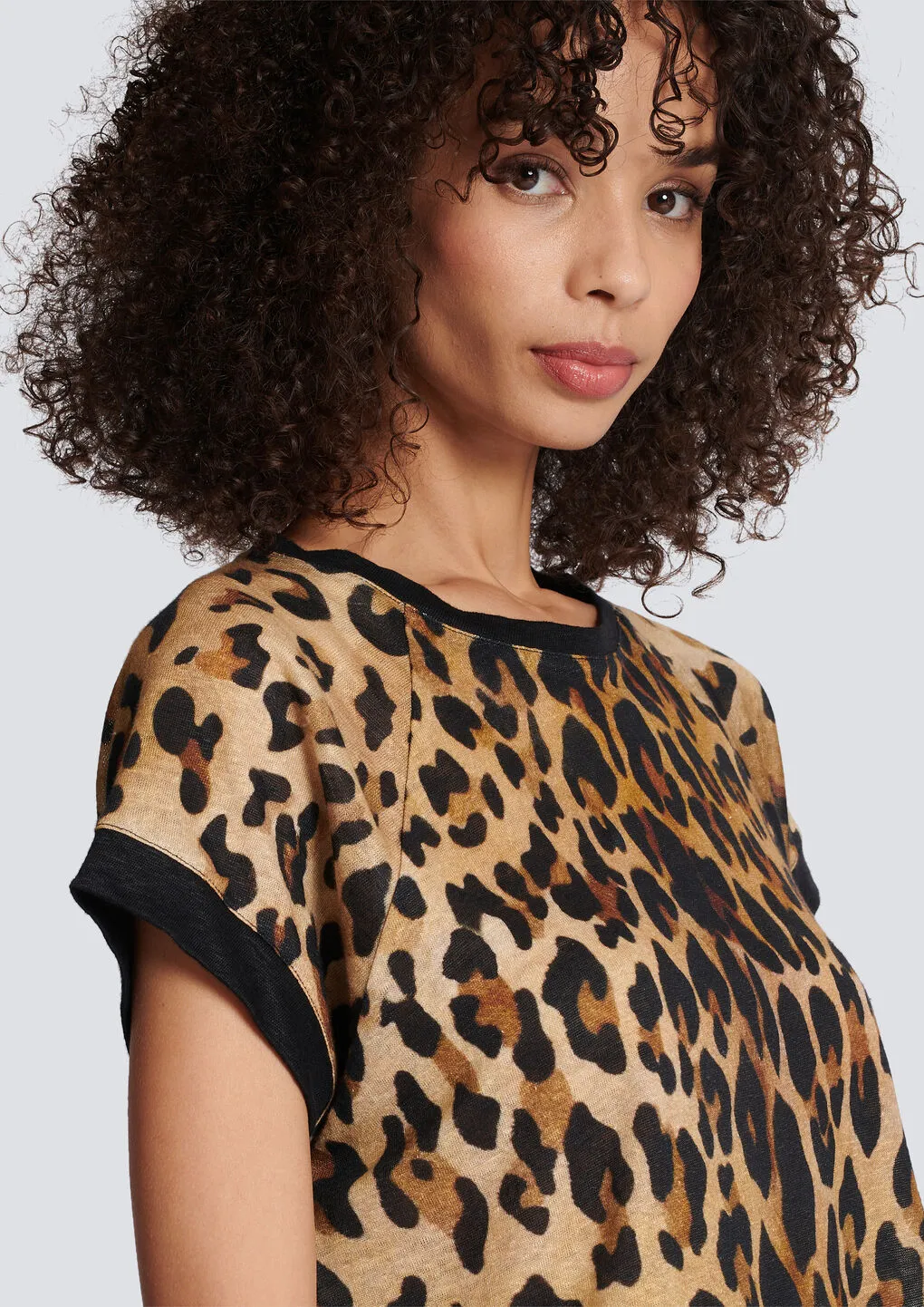 Balmain Leopard-Printed Crewneck Cropped T-Shirt