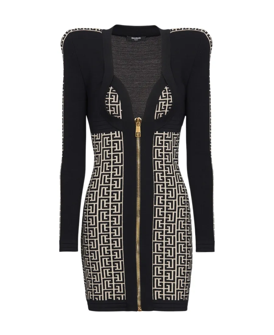 Balmain Monogrammed Bodycon Knitted Dress